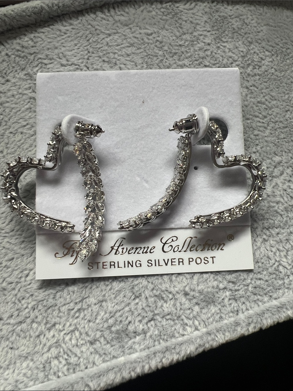 Silver Crystal Heart Hoop Earrings - Silver